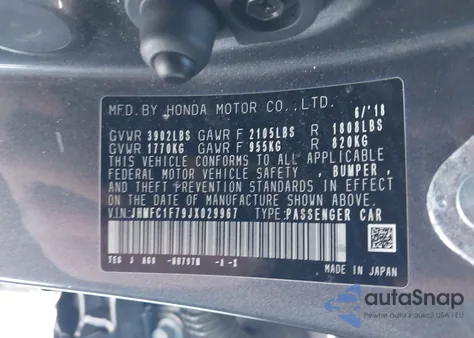 2018 Honda Civic Ex-L z USA, uszkodzony, nr VIN JHMFC1F79JX029967